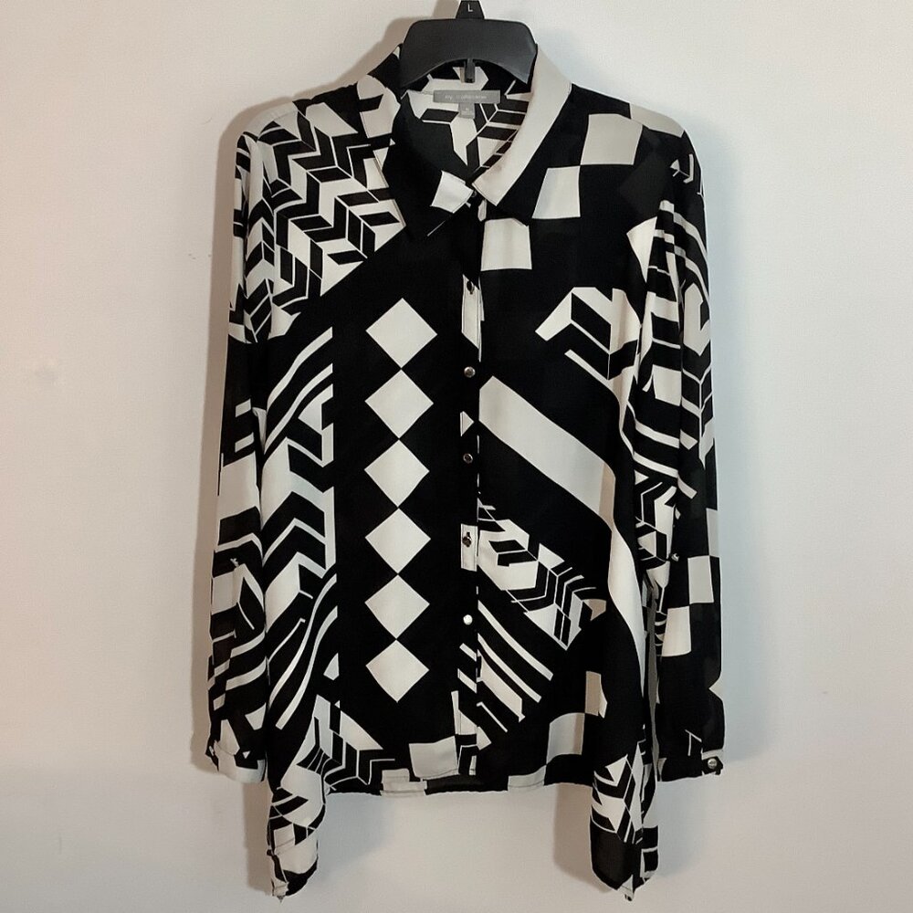 Button Top Tunic Color Block Black / White Xl Ny … - image 2